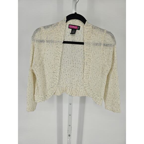 Y2K Saywhat Women's Cropped Top White long Sleeve Cardigan Sweater Size 2 - Picture 1 of 4